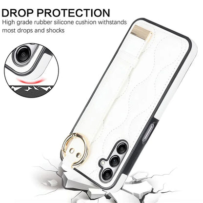 For Samsung Galaxy A14 5G / 4G Case PU Leather+TPU Wristband Kickstand Anti-fall Phone Cover