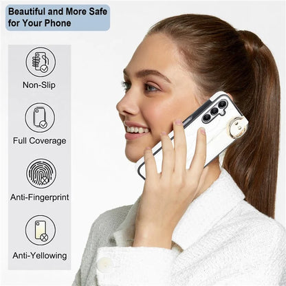 For Samsung Galaxy A14 5G / 4G Case PU Leather+TPU Wristband Kickstand Anti-fall Phone Cover