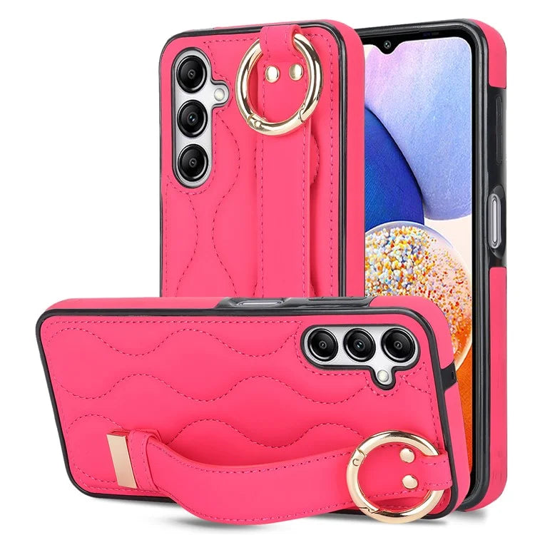 For Samsung Galaxy A14 5G / 4G Case PU Leather+TPU Wristband Kickstand Anti-fall Phone Cover
