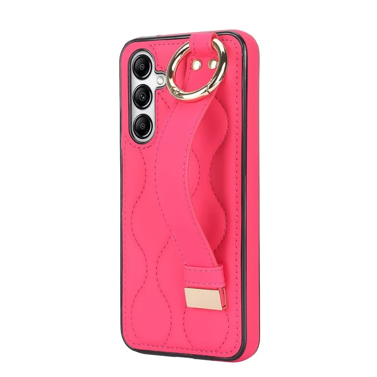 For Samsung Galaxy A14 5G / 4G Case PU Leather+TPU Wristband Kickstand Anti-fall Phone Cover