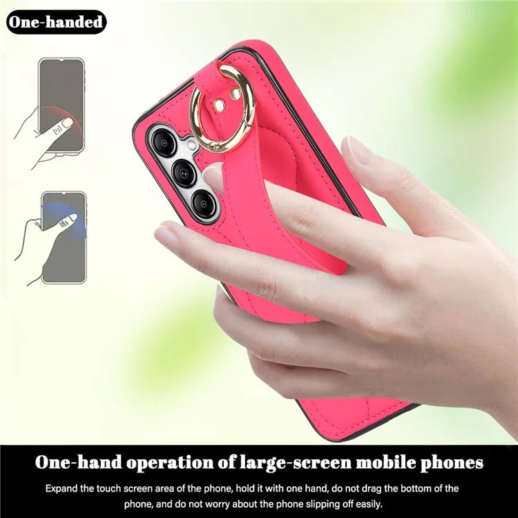 For Samsung Galaxy A14 5G / 4G Case PU Leather+TPU Wristband Kickstand Anti-fall Phone Cover