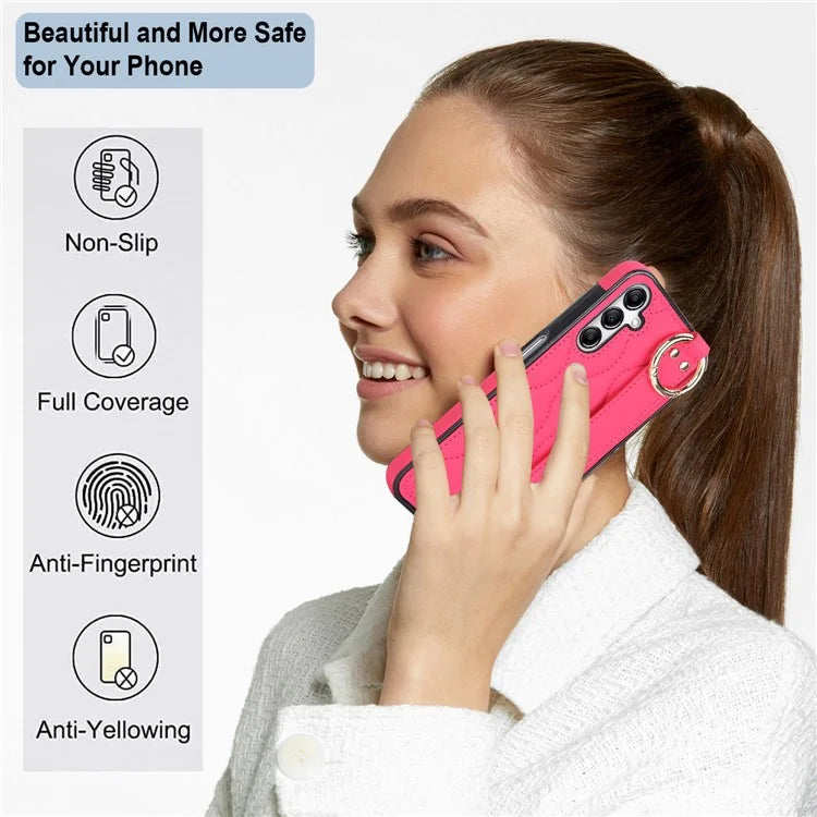 For Samsung Galaxy A14 5G / 4G Case PU Leather+TPU Wristband Kickstand Anti-fall Phone Cover