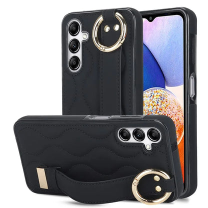For Samsung Galaxy A14 5G / 4G Case PU Leather+TPU Wristband Kickstand Anti-fall Phone Cover
