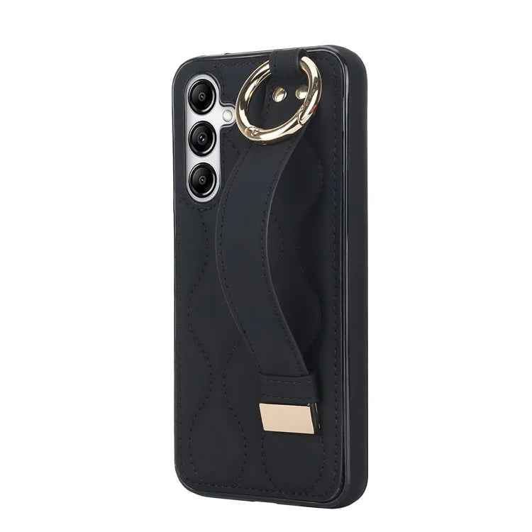 For Samsung Galaxy A14 5G / 4G Case PU Leather+TPU Wristband Kickstand Anti-fall Phone Cover