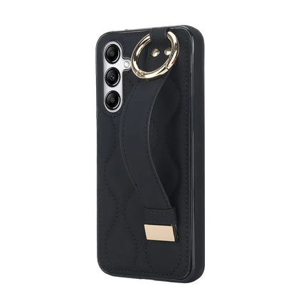 For Samsung Galaxy A14 5G / 4G Case PU Leather+TPU Wristband Kickstand Anti-fall Phone Cover