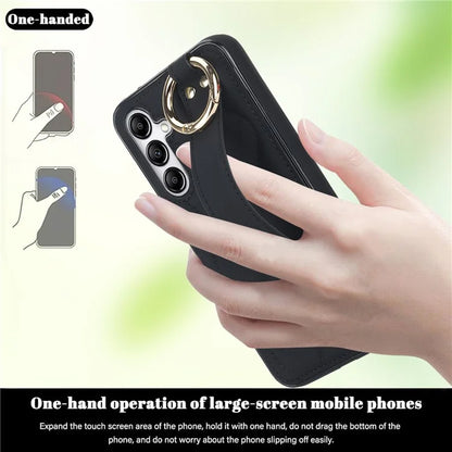 For Samsung Galaxy A14 5G / 4G Case PU Leather+TPU Wristband Kickstand Anti-fall Phone Cover