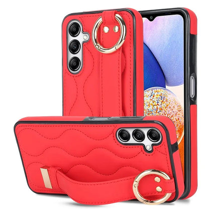 For Samsung Galaxy A14 5G / 4G Case PU Leather+TPU Wristband Kickstand Anti-fall Phone Cover
