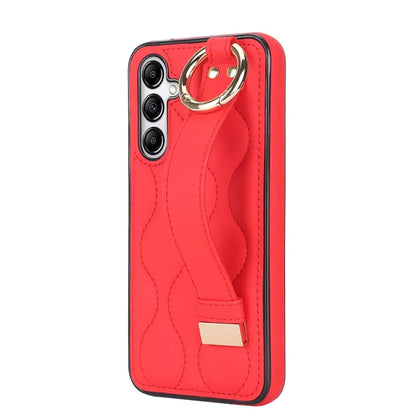For Samsung Galaxy A14 5G / 4G Case PU Leather+TPU Wristband Kickstand Anti-fall Phone Cover