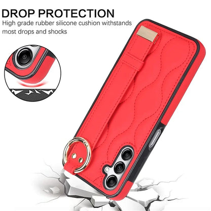 For Samsung Galaxy A14 5G / 4G Case PU Leather+TPU Wristband Kickstand Anti-fall Phone Cover