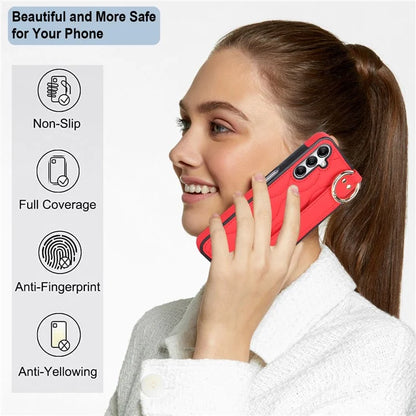 For Samsung Galaxy A14 5G / 4G Case PU Leather+TPU Wristband Kickstand Anti-fall Phone Cover
