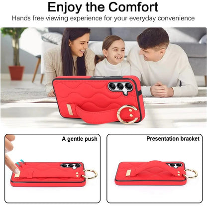 For Samsung Galaxy A14 5G / 4G Case PU Leather+TPU Wristband Kickstand Anti-fall Phone Cover