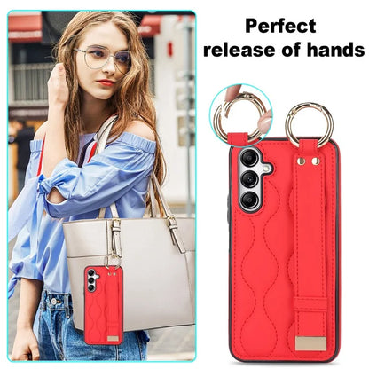 For Samsung Galaxy A14 5G / 4G Case PU Leather+TPU Wristband Kickstand Anti-fall Phone Cover