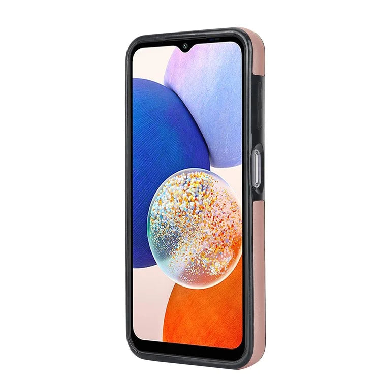 For Samsung Galaxy A14 5G / 4G Case PU Leather+TPU Wristband Kickstand Anti-fall Phone Cover Gold