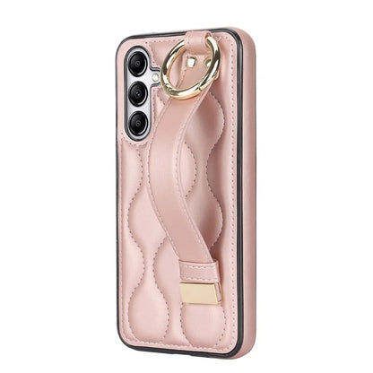 For Samsung Galaxy A14 5G / 4G Case PU Leather+TPU Wristband Kickstand Anti-fall Phone Cover Gold