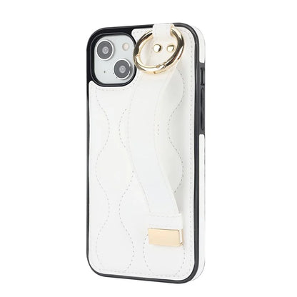 For iPhone 15 Plus Cell Phone Case Wave Pattern Wristband Kickstand Drop Resistant Back Cover