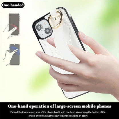 For iPhone 15 Plus Cell Phone Case Wave Pattern Wristband Kickstand Drop Resistant Back Cover