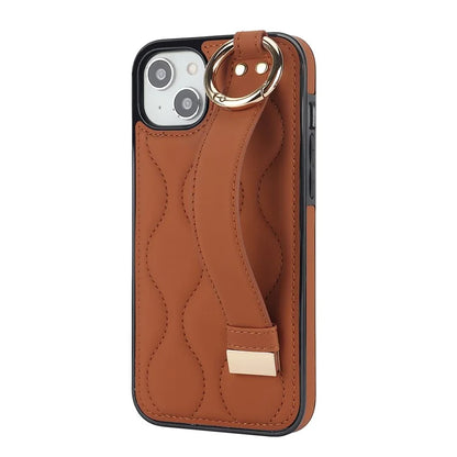 For iPhone 15 Plus Cell Phone Case Wave Pattern Wristband Kickstand Drop Resistant Back Cover