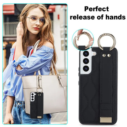 For Samsung Galaxy S22+ 5G Cell Phone Case Wristband Kickstand Drop Resistant Wave Pattern Cover