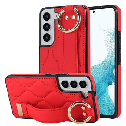 For Samsung Galaxy S22+ 5G Cell Phone Case Wristband Kickstand Drop Resistant Wave Pattern Cover