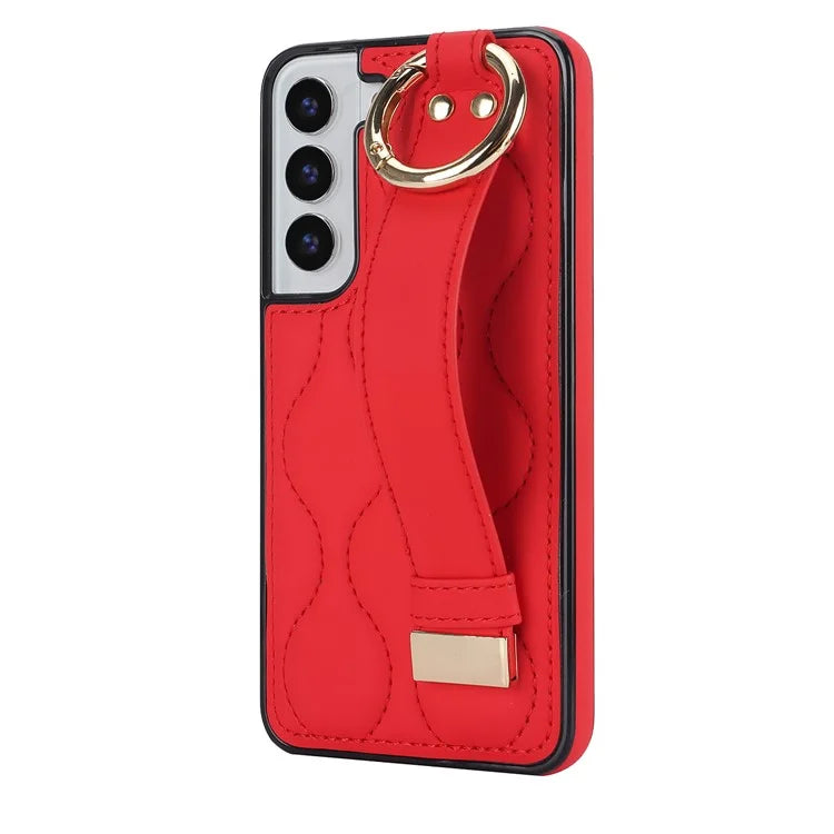 For Samsung Galaxy S22+ 5G Cell Phone Case Wristband Kickstand Drop Resistant Wave Pattern Cover