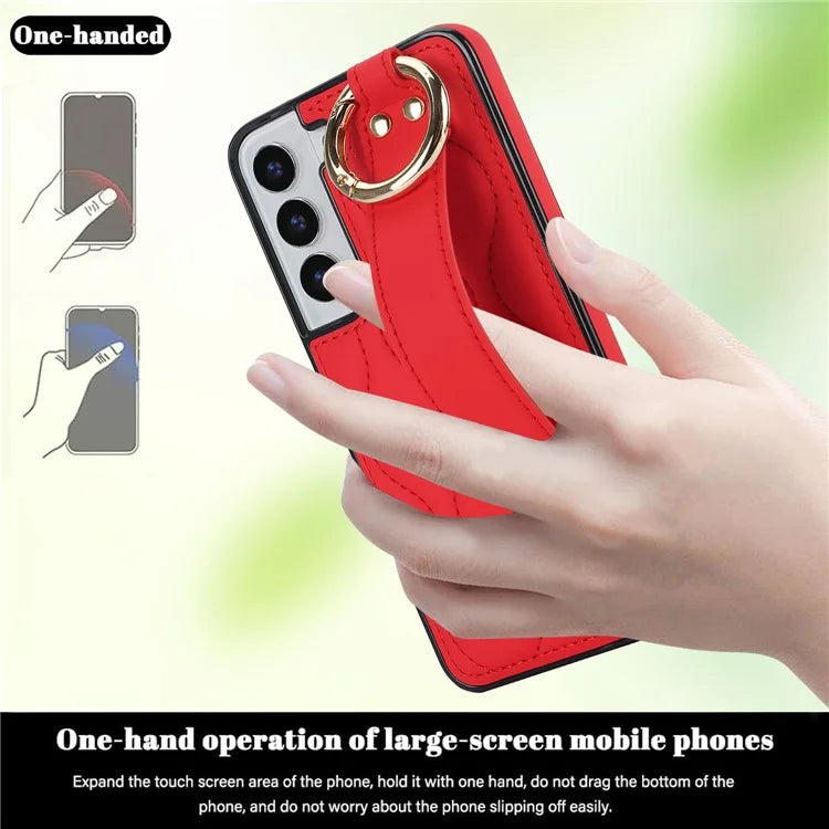For Samsung Galaxy S22+ 5G Cell Phone Case Wristband Kickstand Drop Resistant Wave Pattern Cover