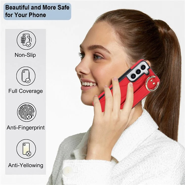 For Samsung Galaxy S22+ 5G Cell Phone Case Wristband Kickstand Drop Resistant Wave Pattern Cover