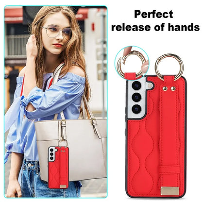 For Samsung Galaxy S22+ 5G Cell Phone Case Wristband Kickstand Drop Resistant Wave Pattern Cover