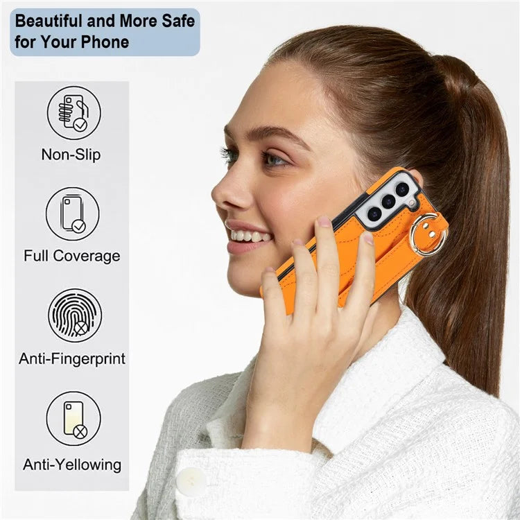 For Samsung Galaxy S22+ 5G Cell Phone Case Wristband Kickstand Drop Resistant Wave Pattern Cover
