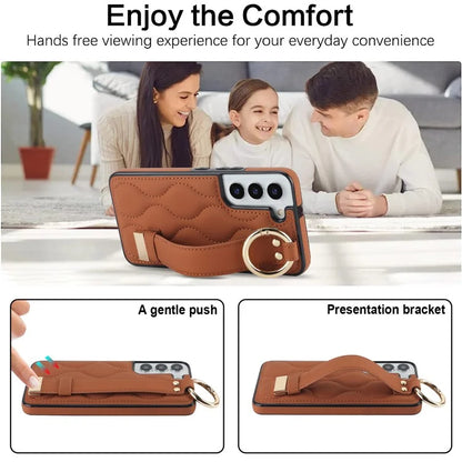 For Samsung Galaxy S22+ 5G Cell Phone Case Wristband Kickstand Drop Resistant Wave Pattern Cover