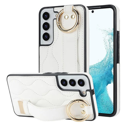 For Samsung Galaxy S22+ 5G Cell Phone Case Wristband Kickstand Drop Resistant Wave Pattern Cover