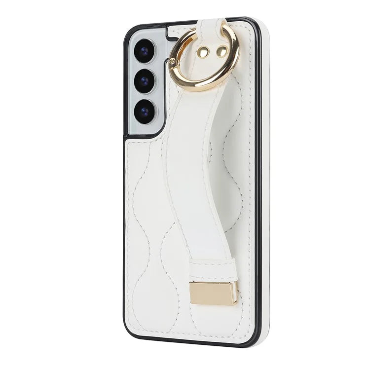 For Samsung Galaxy S22+ 5G Cell Phone Case Wristband Kickstand Drop Resistant Wave Pattern Cover