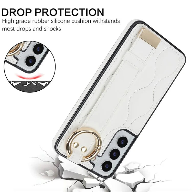 For Samsung Galaxy S22+ 5G Cell Phone Case Wristband Kickstand Drop Resistant Wave Pattern Cover