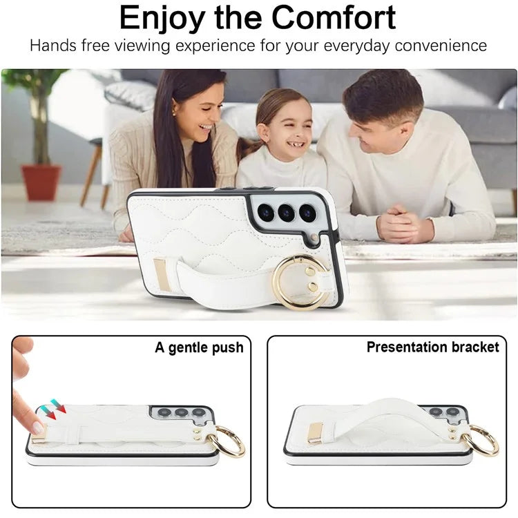 For Samsung Galaxy S22+ 5G Cell Phone Case Wristband Kickstand Drop Resistant Wave Pattern Cover