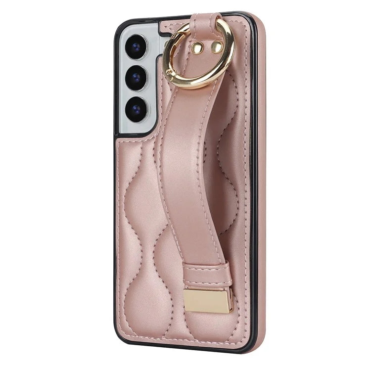 For Samsung Galaxy S22+ 5G Cell Phone Case Wristband Kickstand Drop Resistant Wave Pattern Cover