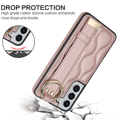 For Samsung Galaxy S22+ 5G Cell Phone Case Wristband Kickstand Drop Resistant Wave Pattern Cover