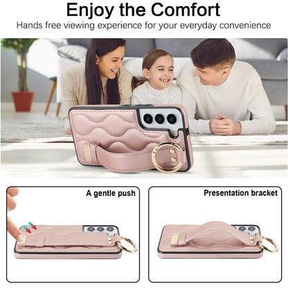 For Samsung Galaxy S22+ 5G Cell Phone Case Wristband Kickstand Drop Resistant Wave Pattern Cover