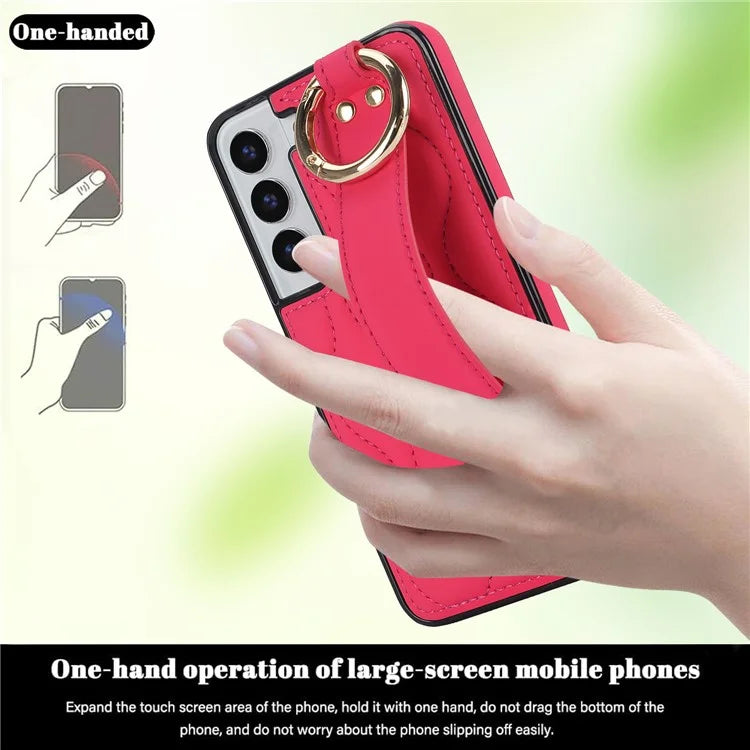 For Samsung Galaxy S22+ 5G Cell Phone Case Wristband Kickstand Drop Resistant Wave Pattern Cover