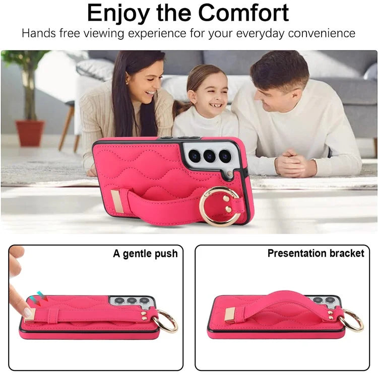 For Samsung Galaxy S22+ 5G Cell Phone Case Wristband Kickstand Drop Resistant Wave Pattern Cover