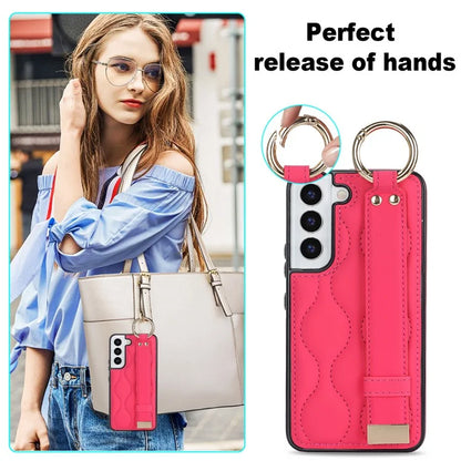 For Samsung Galaxy S22+ 5G Cell Phone Case Wristband Kickstand Drop Resistant Wave Pattern Cover