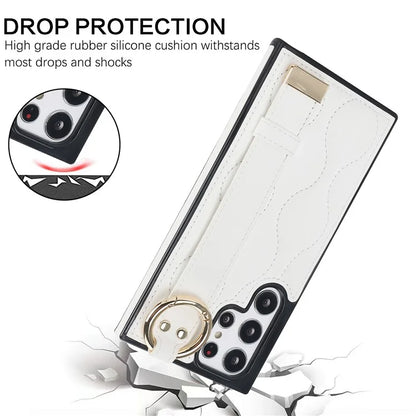 For Samsung Galaxy S22 Ultra 5G Case PU Leather+TPU Wristband Kickstand Drop-proof Phone Cover