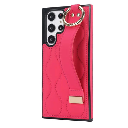 For Samsung Galaxy S22 Ultra 5G Case PU Leather+TPU Wristband Kickstand Drop-proof Phone Cover
