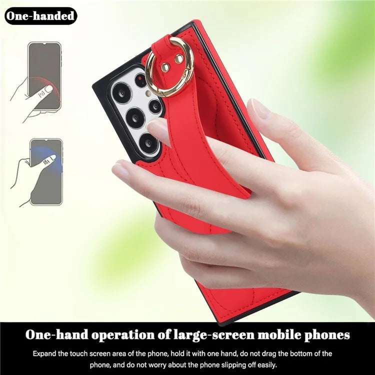 For Samsung Galaxy S22 Ultra 5G Case PU Leather+TPU Wristband Kickstand Drop-proof Phone Cover