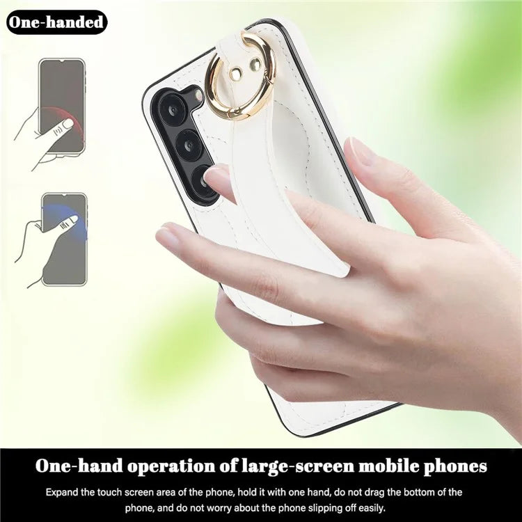 For Samsung Galaxy S23 Case Stylish Wave Pattern Leather+TPU Cell Phone Cover with Wristband