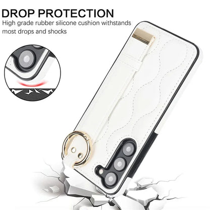 For Samsung Galaxy S23 Case Stylish Wave Pattern Leather+TPU Cell Phone Cover with Wristband