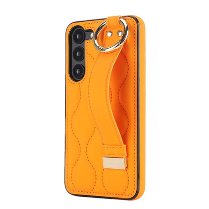 For Samsung Galaxy S23 Case Stylish Wave Pattern Leather+TPU Cell Phone Cover with Wristband