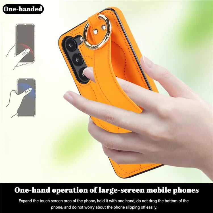 For Samsung Galaxy S23 Case Stylish Wave Pattern Leather+TPU Cell Phone Cover with Wristband