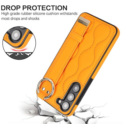 For Samsung Galaxy S23 Case Stylish Wave Pattern Leather+TPU Cell Phone Cover with Wristband