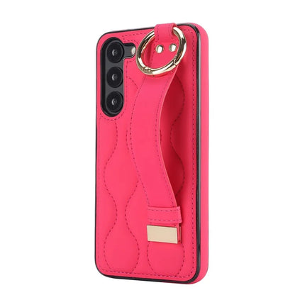 For Samsung Galaxy S23 Case Stylish Wave Pattern Leather+TPU Cell Phone Cover with Wristband