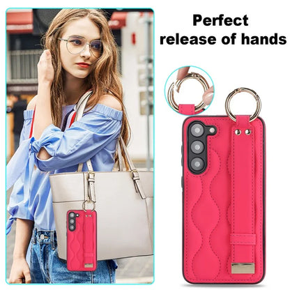 For Samsung Galaxy S23 Case Stylish Wave Pattern Leather+TPU Cell Phone Cover with Wristband