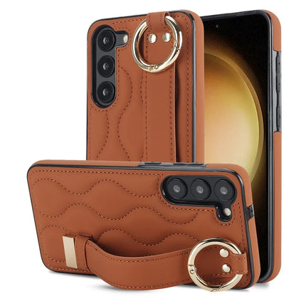 For Samsung Galaxy S23 Case Stylish Wave Pattern Leather+TPU Cell Phone Cover with Wristband